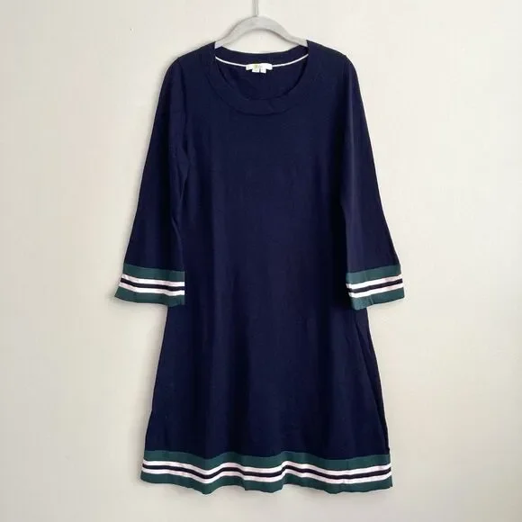 Boden Womens Trudy Knit Dress Size 12 Wool Cotton Blend Navy Green - Picture 2 of 11